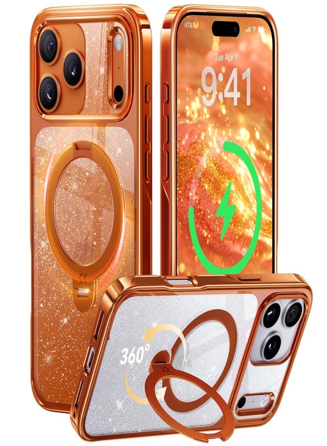 CASEKOO Pearl Sparkle 360 Spin Magnetic Stand for Glossy iPhone 17 Pro Case for Women, Fit for MagSafe, 17FT Drop Protection, Chic Design for 17 Pro Case with Built-in Stand, Cosmic Orange - Image 1