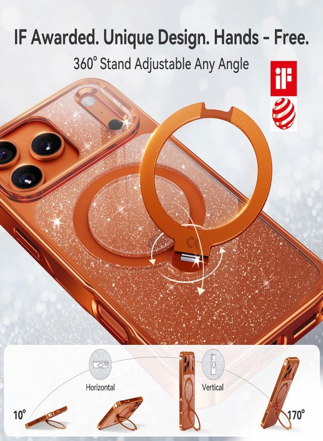 CASEKOO Pearl Sparkle 360 Spin Magnetic Stand for Glossy iPhone 17 Pro Case for Women, Fit for MagSafe, 17FT Drop Protection, Chic Design for 17 Pro Case with Built-in Stand, Cosmic Orange - Image 3
