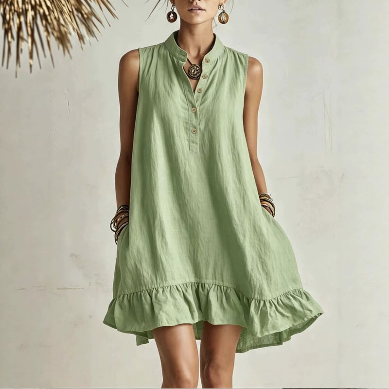 Women's Solid Color A-Line Dress Sleeveless - Image 4
