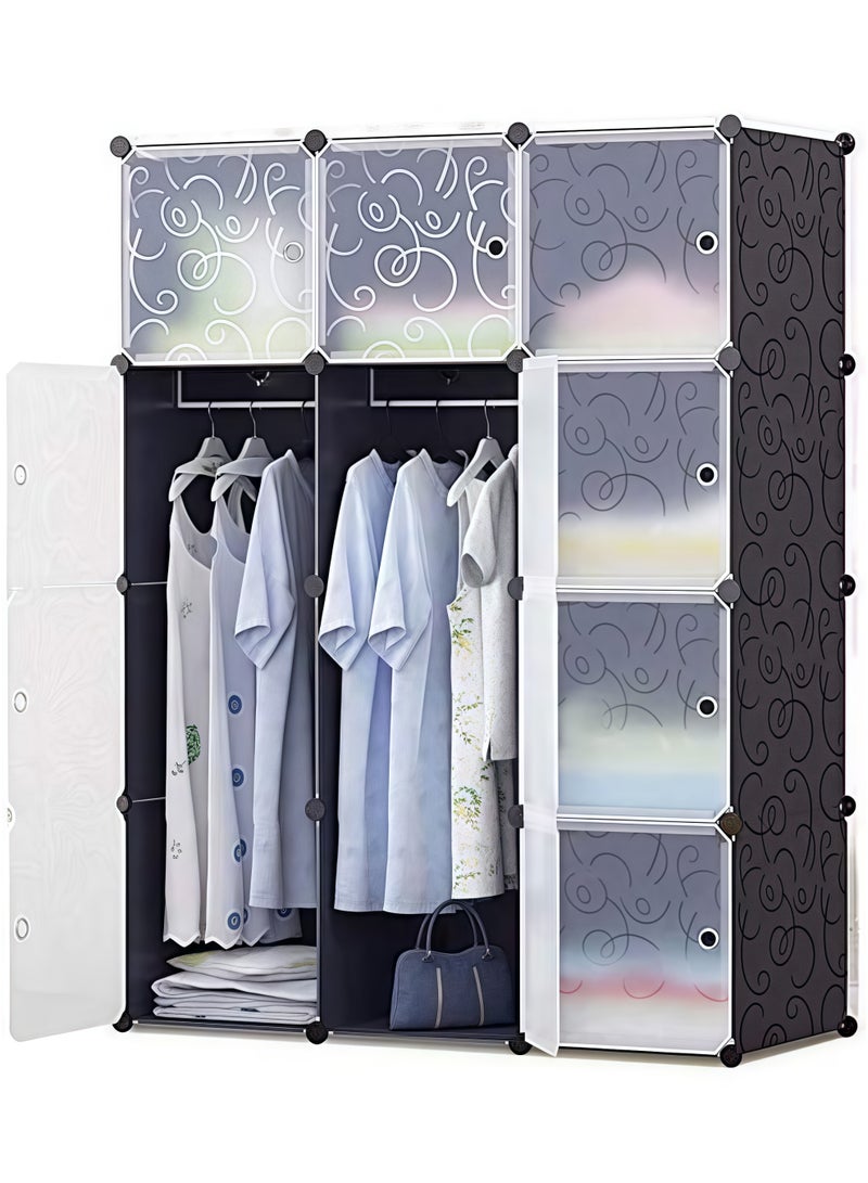 Generic 12 Cube Storage Organizer - ClosetStorage Organiser with Doors, Portable Wardrobe,Plastic Cube Closet Storage Shelves for ShoesClothes Toys Books (12 Cubes)  - Image 1