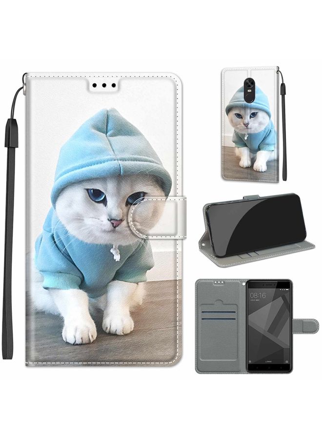 HuHa Case Cover For Xiaomi Redmi Note 4X Voltage Coloured Drawing Magnetic Clasp Horizontal Flip PU Leather Case with Holder & Card Slots C15 Blue Sweater White Cat