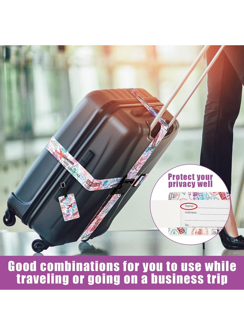 Reginary 4 Pack Luggage Straps Set Adjustable Suitcase Belts with Quick Release Buckle Luggage Tags Travel Suitcase Tags with Name ID Card for Travel BagStamp Pattern  - Image 5
