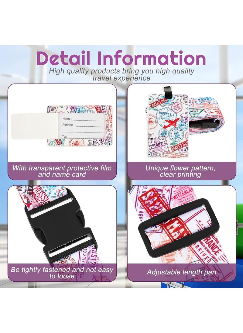 Reginary 4 Pack Luggage Straps Set Adjustable Suitcase Belts with Quick Release Buckle Luggage Tags Travel Suitcase Tags with Name ID Card for Travel BagStamp Pattern  - Image 3