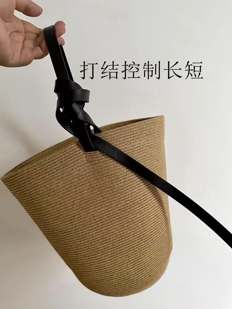Travel Large Capacity Straw Woven Commuter Travel Bucket Woven Bag Women'S 2024 Shoulder Straw Woven Bag Summer