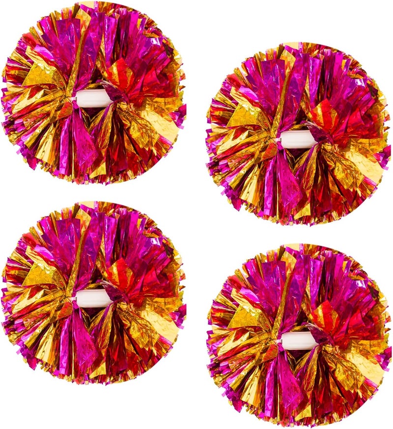 CREATIEE-PRO 4Pcs Metallic Cheerleading Pom Poms, Creatiee 2 Pair Cheerleader Cheering Squad Pompoms for School Sports Dance Games Team Spirit Cheer - Image 1