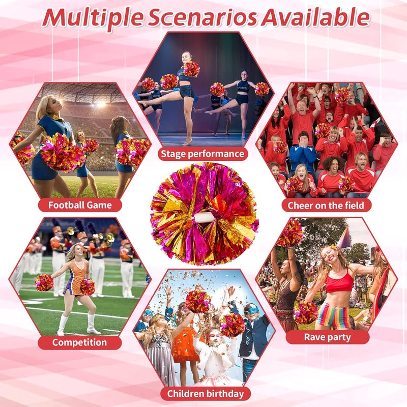 CREATIEE-PRO 4Pcs Metallic Cheerleading Pom Poms, Creatiee 2 Pair Cheerleader Cheering Squad Pompoms for School Sports Dance Games Team Spirit Cheer - Image 4