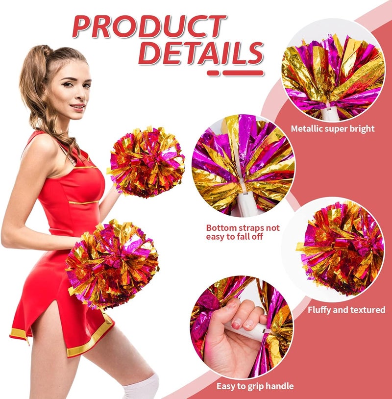 CREATIEE-PRO 4Pcs Metallic Cheerleading Pom Poms, Creatiee 2 Pair Cheerleader Cheering Squad Pompoms for School Sports Dance Games Team Spirit Cheer - Image 3