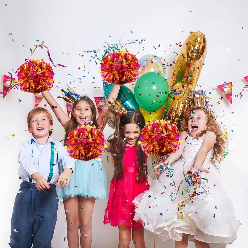 CREATIEE-PRO 4Pcs Metallic Cheerleading Pom Poms, Creatiee 2 Pair Cheerleader Cheering Squad Pompoms for School Sports Dance Games Team Spirit Cheer - Image 5