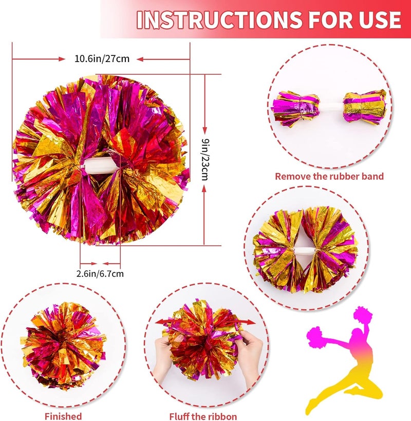 CREATIEE-PRO 4Pcs Metallic Cheerleading Pom Poms, Creatiee 2 Pair Cheerleader Cheering Squad Pompoms for School Sports Dance Games Team Spirit Cheer - Image 2