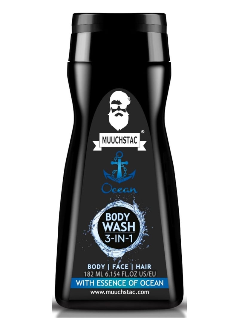 MUUCHSTAC Ocean 3-in-1 Body Wash for Men | Clear Skin, Controls Sweat, Fights Body Acne & Bad Odour, Shower Gel for Long-Lasting Fresh | 182 ml  - Image 1