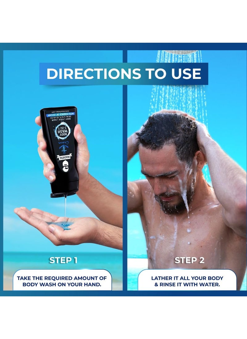 MUUCHSTAC Ocean 3-in-1 Body Wash for Men | Clear Skin, Controls Sweat, Fights Body Acne & Bad Odour, Shower Gel for Long-Lasting Fresh | 182 ml  - Image 3