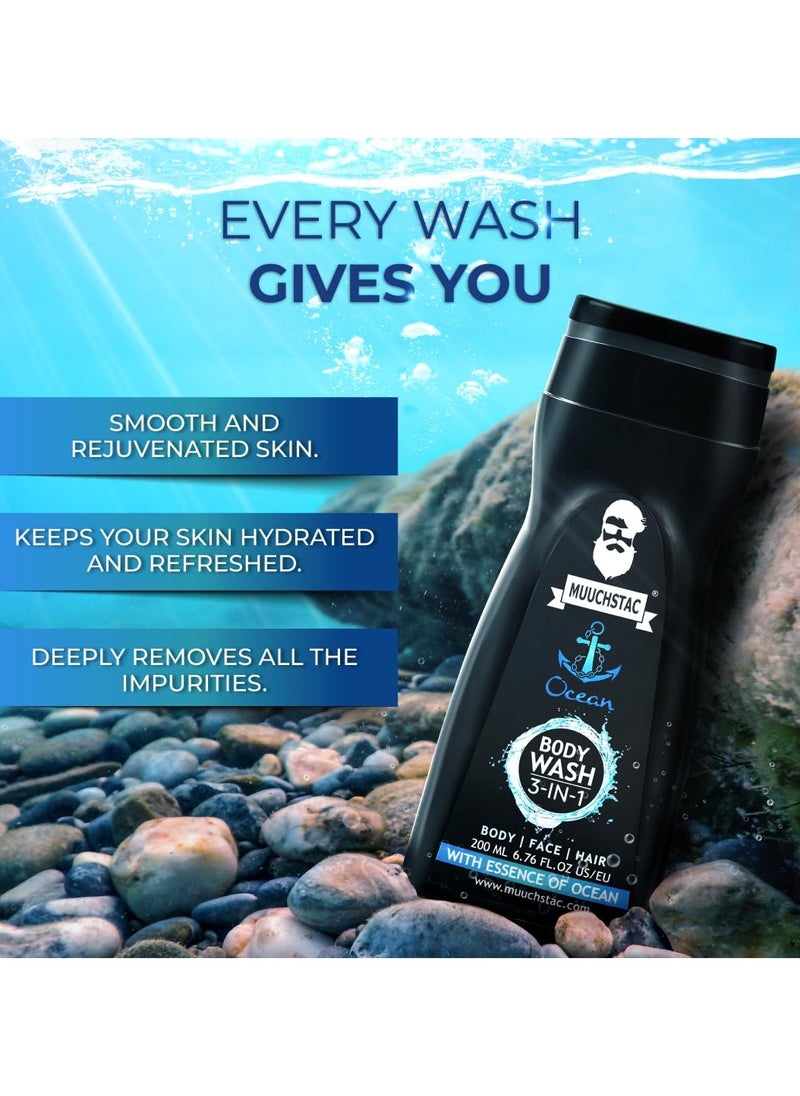 MUUCHSTAC Ocean 3-in-1 Body Wash for Men | Clear Skin, Controls Sweat, Fights Body Acne & Bad Odour, Shower Gel for Long-Lasting Fresh | 182 ml  - Image 2