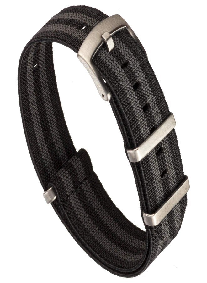 Benchmark Basics Elastic Watch Band - Parachute Nylon One-Piece Military Style Watch Straps for Men & Women - Choice of Color & Width - 20mm or 22mm, Black / Grey Striped, 20mm, Military - Image 1