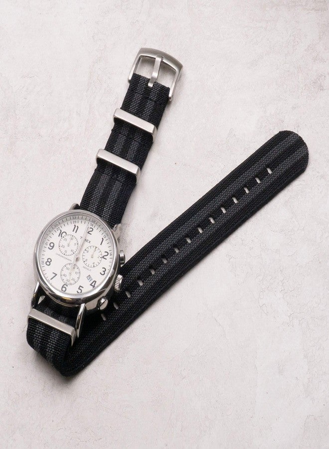 Benchmark Basics Elastic Watch Band - Parachute Nylon One-Piece Military Style Watch Straps for Men & Women - Choice of Color & Width - 20mm or 22mm, Black / Grey Striped, 20mm, Military - Image 4