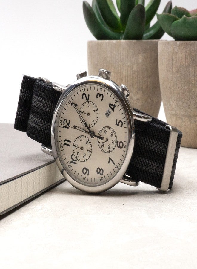 Benchmark Basics Elastic Watch Band - Parachute Nylon One-Piece Military Style Watch Straps for Men & Women - Choice of Color & Width - 20mm or 22mm, Black / Grey Striped, 20mm, Military - Image 3