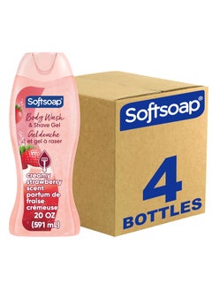 Softsoap Moisturizing Body Wash and Shave Gel Creamy Strawberry Scent 20 fl oz Bottle Pack of 4