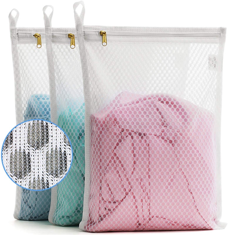 TENRAI TENRAI 3 Pack 3 S Delicates Laundry Bags Socks Fine Mesh Wash Bag for Underwear Lingerie Bra Boxer Use YKK Zipper Have Hanger Loops Small Openings S Grade QS 