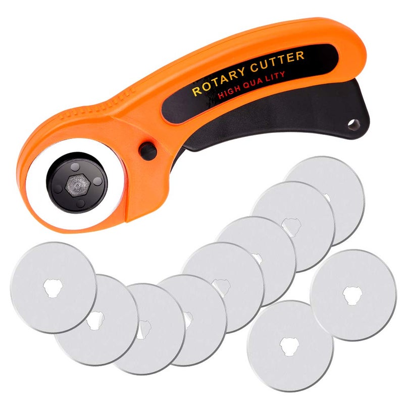 Rotary Cutter Rotary Fabric Cutter with Safety Lock Included Extra 10 Pack 45mm Blades Rotary Cutter Tool for Quilting Sewing Arts Crafts