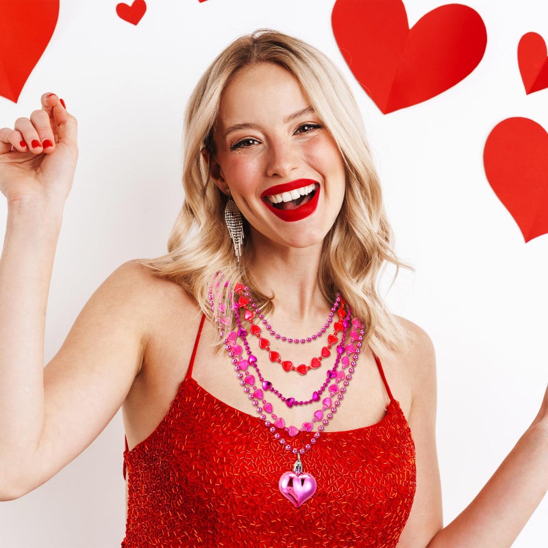 Loetere 240 Pcs Valentine's Day Heart Shaped Bead Necklace Bulk Pink Red Heart Bachelorette Party Necklaces for Valentine's Day Accessories Bachelorette Party Decorations Gift, 6 Styles - Image 5