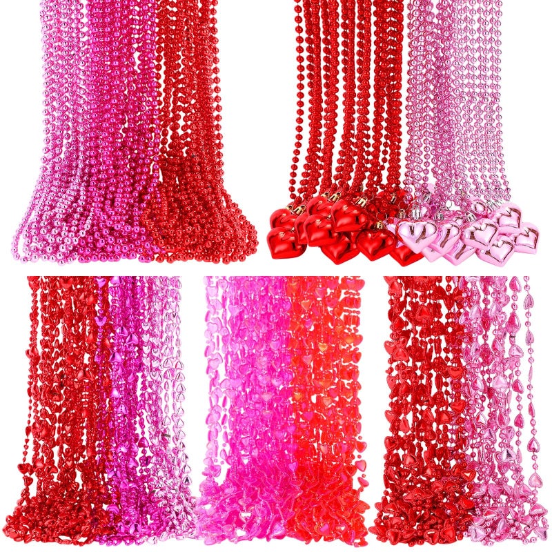 Loetere 240 Pcs Valentine's Day Heart Shaped Bead Necklace Bulk Pink Red Heart Bachelorette Party Necklaces for Valentine's Day Accessories Bachelorette Party Decorations Gift, 6 Styles - Image 1