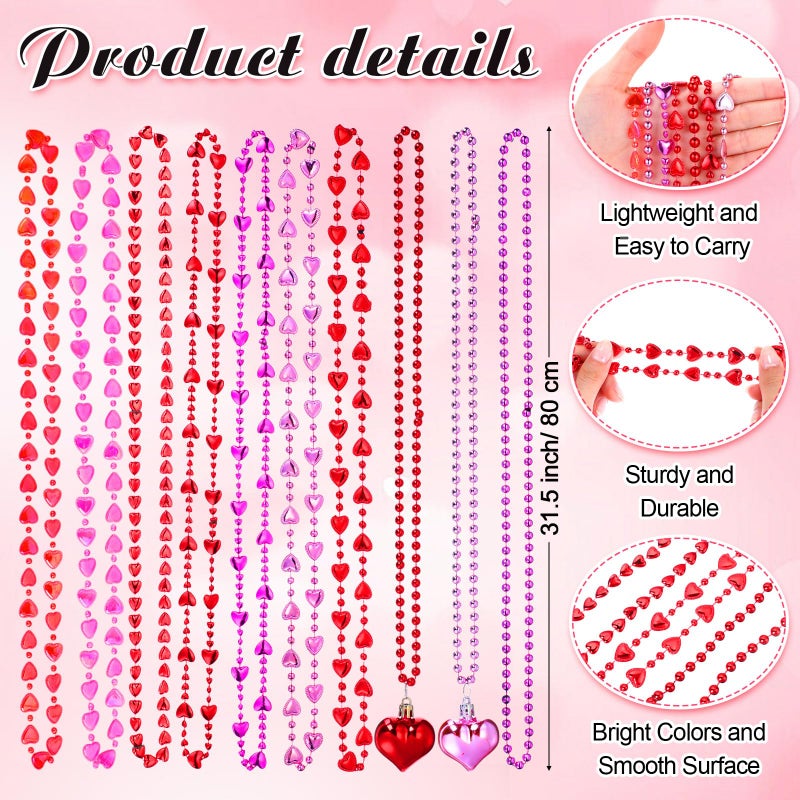 Loetere 240 Pcs Valentine's Day Heart Shaped Bead Necklace Bulk Pink Red Heart Bachelorette Party Necklaces for Valentine's Day Accessories Bachelorette Party Decorations Gift, 6 Styles - Image 2