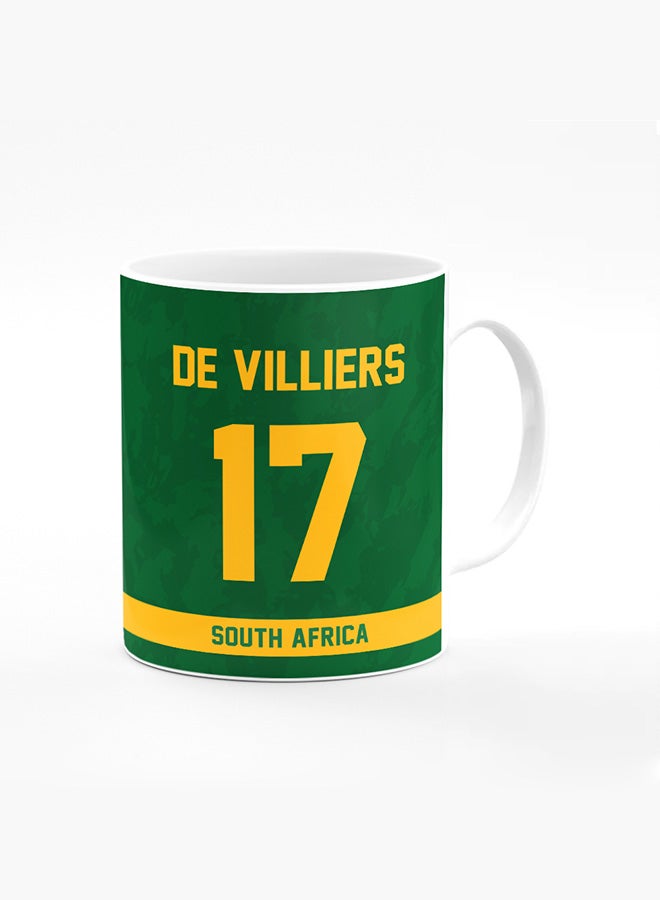 Stylizedd Designer Printed Coffee Mug with Heavy Duty Handle 11oz Ceramic Personalised Gift Mugs Cup [Microwave Safe & Dishwasher Proof ] - Cricket Player - AB de Villiers, Jersey Number - 17 - Image 1