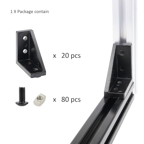 BLCCLOY 20 Sets 2020 Aluminum Extrusion T Slot Corner Bracket 20 Series Extruded Hardware 90 Degree Right Angle Connector with M5 Bolts Nuts for 20/20 80 20 2040 T V Slot Black Aluminum Profile - Image 2
