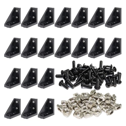 BLCCLOY 20 Sets 2020 Aluminum Extrusion T Slot Corner Bracket 20 Series Extruded Hardware 90 Degree Right Angle Connector with M5 Bolts Nuts for 20/20 80 20 2040 T V Slot Black Aluminum Profile - Image 1