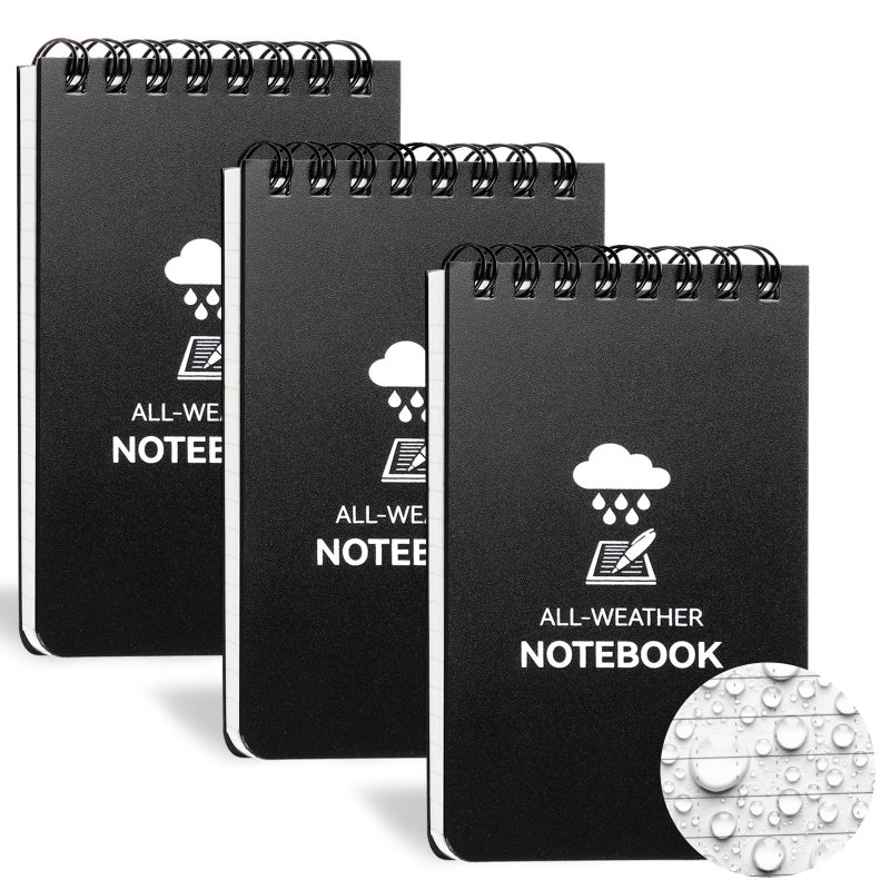 COIDEA 3 Pack Waterproof Notebook, 3 x 5 Pocket Notepad, All Weather Small Pocket Notebook Paper, Mini Spiral Notepad Police Notepad 100 Lined Pages for Outdoor Office - Image 1