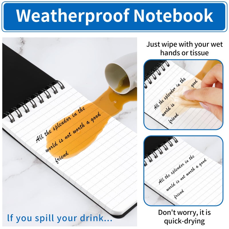 COIDEA 3 Pack Waterproof Notebook, 3 x 5 Pocket Notepad, All Weather Small Pocket Notebook Paper, Mini Spiral Notepad Police Notepad 100 Lined Pages for Outdoor Office - Image 3
