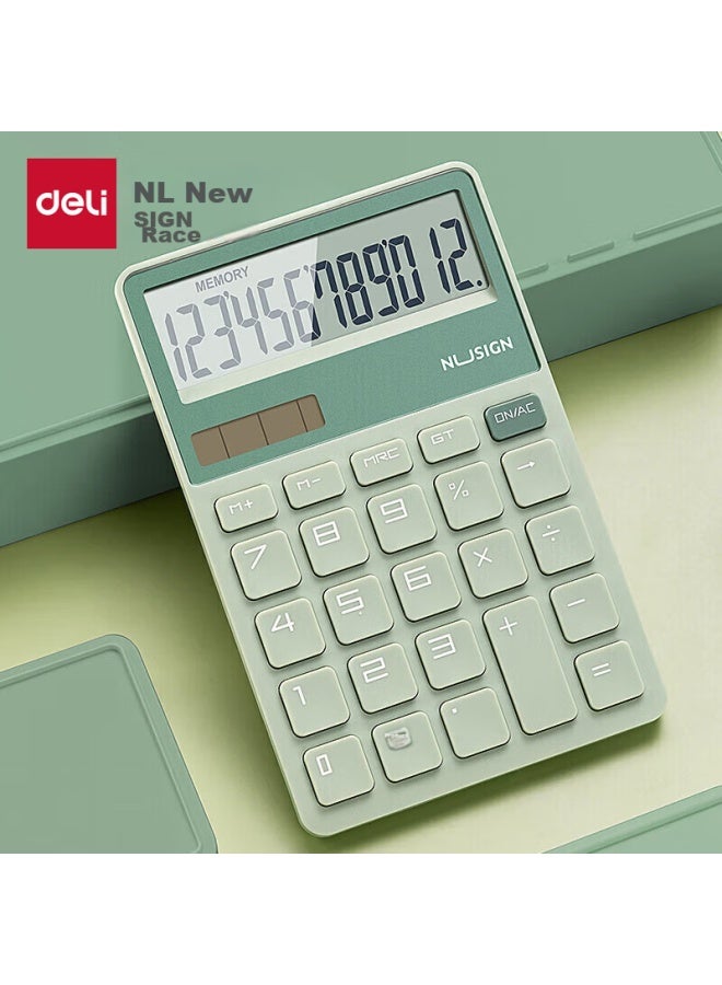 Nusign Fashion Office Calculator, German Creative Design, Large Buttons Dual Power Design, High-value Student Fourth-grade Calculator, Green Ns042 - Image 1