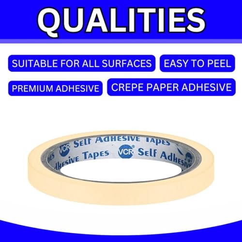 VCR Masking Tape - 20 Meters in Length 06mm / 0.25" Width - 6 Rolls Per Pack - Easy Tear Tape, Best for Carpenter, Labelling, Painting and leaves no residue after a peel. - Image 5