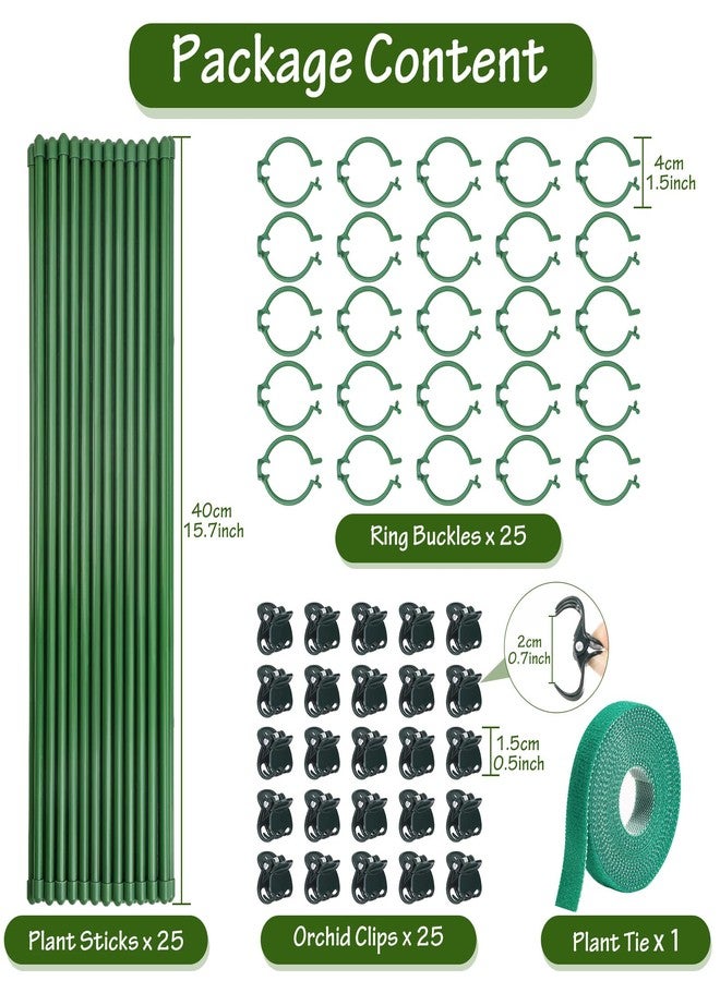 Tetutor 25 Pack Plant Stakes for Indoor Plants, 16 inch Plant Support Stakes, Fiberglass Garden Plant Sticks Support with Rings Clips &Tie for Indoor and Outdoor Plants Flowers Tomatoes Orchid Rose - Image 2