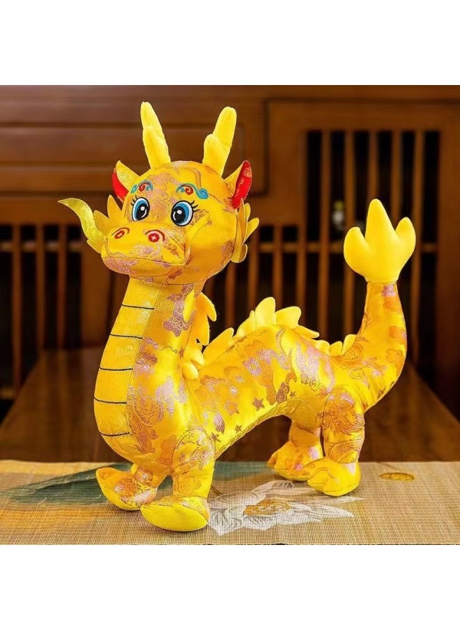 Lucky Dragon Year Plush Toy Doll Zodiac Series Company Event Gift Stock Available Soft PP Cotton Filled Animal Figurine-Color:Yellow Satin Chinese Dragon-Height:20cm  - Image 1