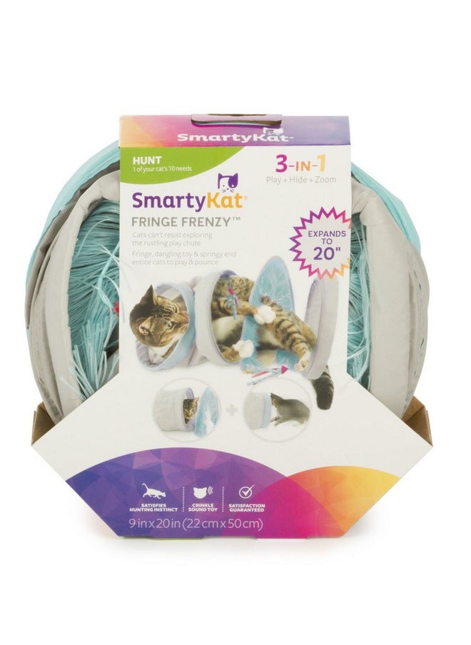 SmartyKat SmartyKat Fringe Frenzy Crinkle Activity Tunnel Cat Toy, Expands to 20" - Randomly Selected Color, One Size  - Image 1