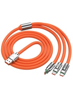 Ant 6A Hight Current 3 in 1 Fast Charger Cord Multi Function Charging Cable120W, 1.2 Meter Super Soft Silicone Universal USB Charging Cable Adapter with Lightning/Type C/USB Port(Orange)  - Image 1