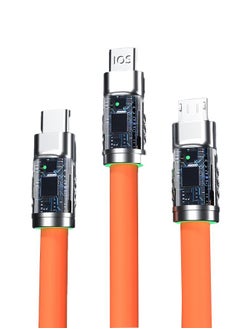Ant 6A Hight Current 3 in 1 Fast Charger Cord Multi Function Charging Cable120W, 1.2 Meter Super Soft Silicone Universal USB Charging Cable Adapter with Lightning/Type C/USB Port(Orange)  - Image 2