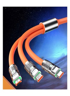 Ant 6A Hight Current 3 in 1 Fast Charger Cord Multi Function Charging Cable120W, 1.2 Meter Super Soft Silicone Universal USB Charging Cable Adapter with Lightning/Type C/USB Port(Orange)  - Image 5