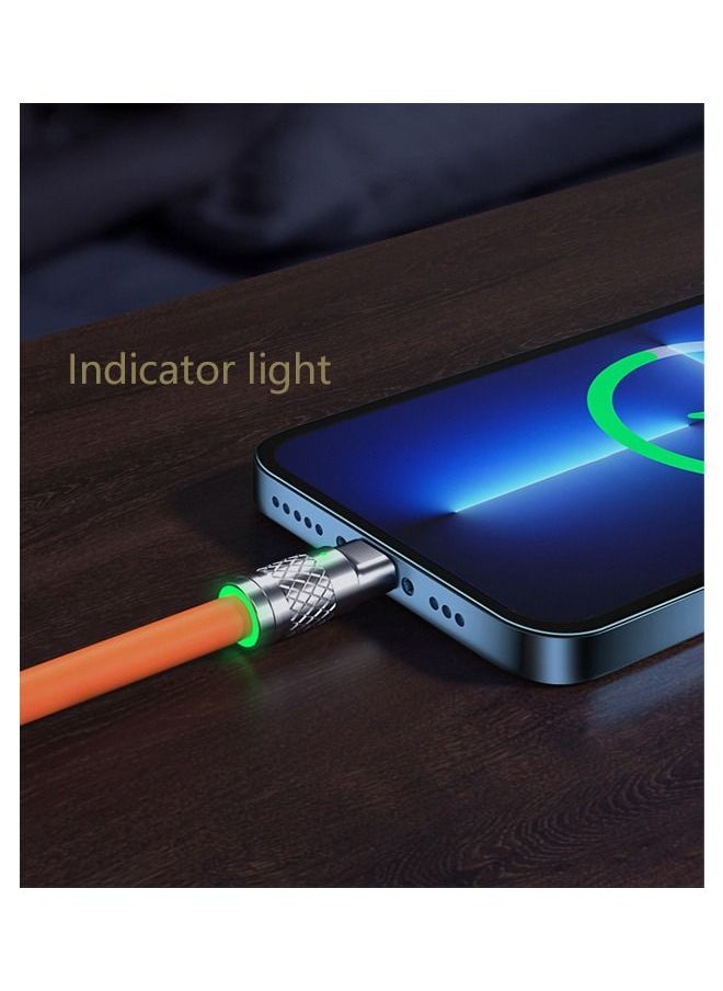 Ant - 6A Hight Current 3 in 1 Fast Charger Cord Multi Function Charging Cable120W, 1.2 Meter Super Soft Silicone Universal USB Charging Cable Adapter with Lightning/Type C/USB Port(Orange) - Image 1
