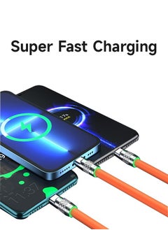Ant 6A Hight Current 3 in 1 Fast Charger Cord Multi Function Charging Cable120W, 1.2 Meter Super Soft Silicone Universal USB Charging Cable Adapter with Lightning/Type C/USB Port(Orange)  - Image 3