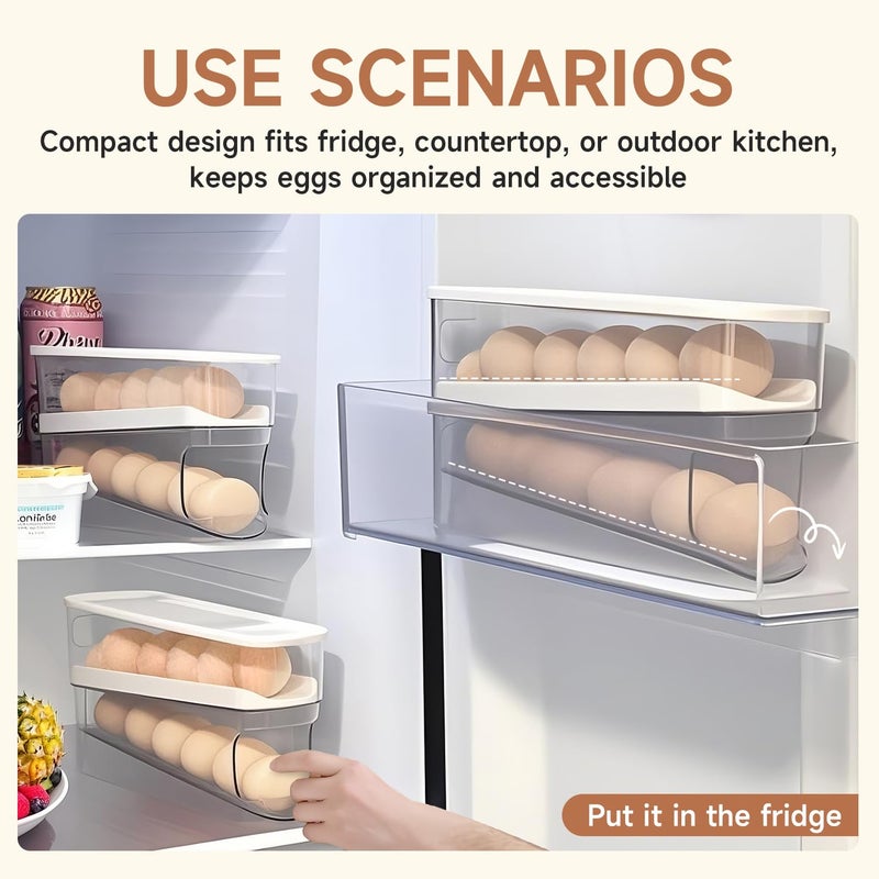 Virmate Rolling Egg Holder for Fridge, Egg Dispenser for Refrigerator, Automatic Rolling Storage Container for Countertop, Kitchen & Outdoor Use (3.35"x3.74"x11.02") 1 Pack - Image 2