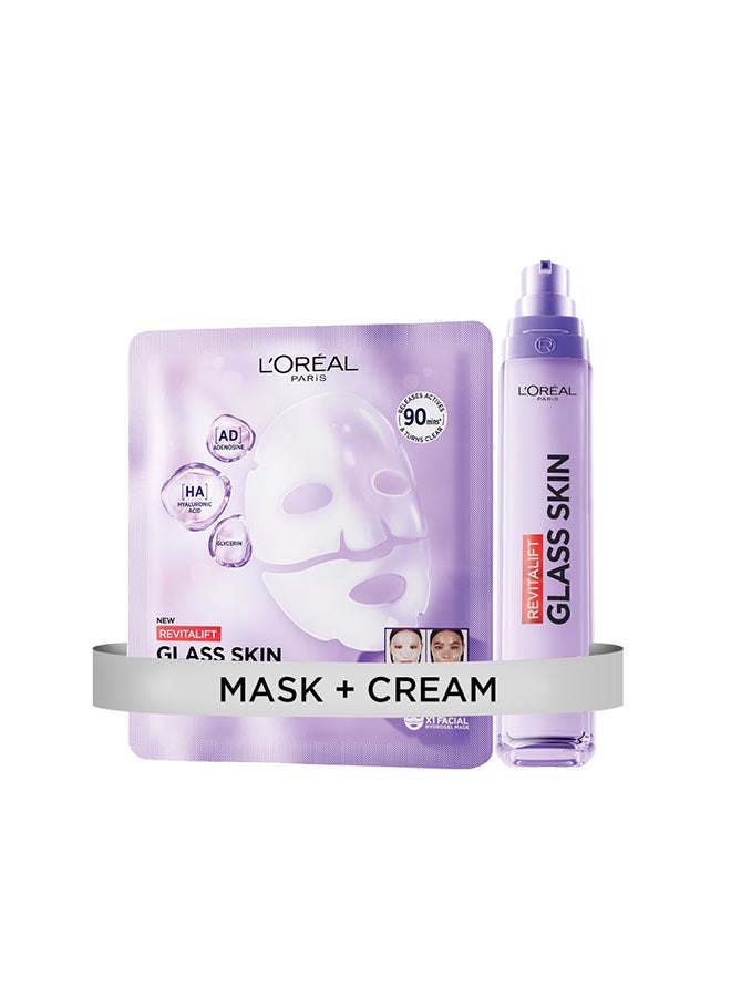 L'OREAL PARIS L’Oréal Paris Revitalift Hydrogel Glow Mask Glass Skin In Only 90 Minutes, 1pc & L’Oréal Paris Revitalift Glass Skin Liquid Cream 1 drop for 100H Glowing Hydration 50ml Bundle - Image 1