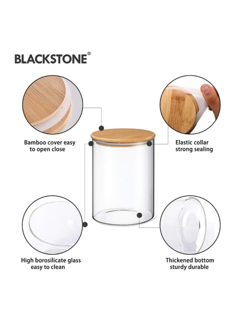 BLACKSTONE Borosilicate Glass Pantry Storage Jars With Airtight Bamboo Lid For Coffee Sugar Tea Snacks YK4101 (2Pcs, 450ML Each) - Image 3