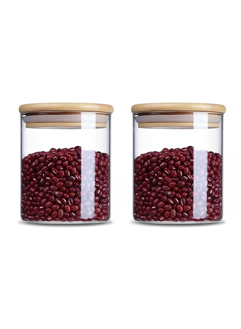 BLACKSTONE Borosilicate Glass Pantry Storage Jars With Airtight Bamboo Lid For Coffee Sugar Tea Snacks YK4101 (2Pcs, 450ML Each) - Image 1