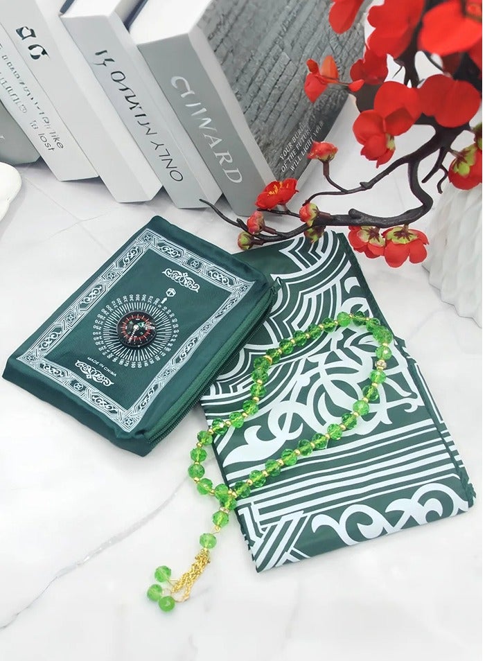 Sunnaltree Portable Prayer Mat with Compass, Travel Pocket Prayer Mat，Lightweight Waterproof Polyester Muslim Prayer Rug, Travel-Friendly Design, Perfect Ramadan Gift (Dark Green, 65cm X 105cm) - Image 3