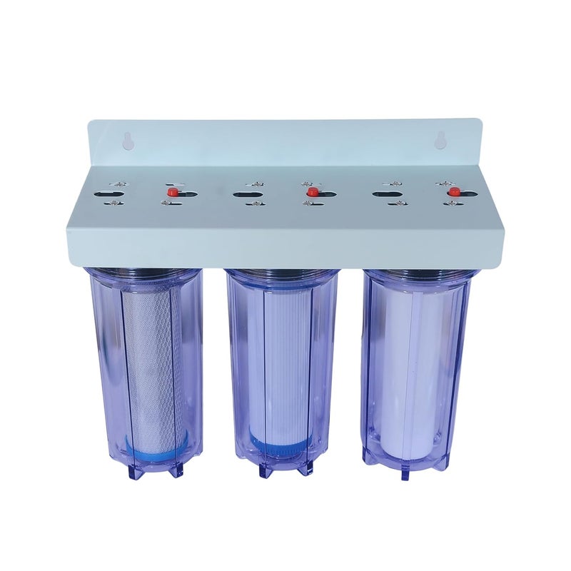 RiverSoft نظام ما قبل الفلترة ثلاثي المراحل مع مشبك تثبيت مدمج | خراطيش PP Spun و CTO و GAC | فلتر متصل/تحت الحوض (هيكل شفاف، مدخل/مخرج 1 بوصة) - Image 3