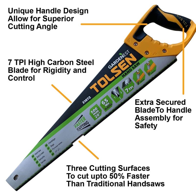 TOLSEN Hand Saw 20'' SharpTooth Designed For Fine Cuts Thick Blade - Hand Saws for Cutting Wood, Handsaw for Wood, Garden Saw, Carpenters Saw, Woodworking Hand Saw, Serrucho Manual, Hand wood saw Saw Lot - Image 2