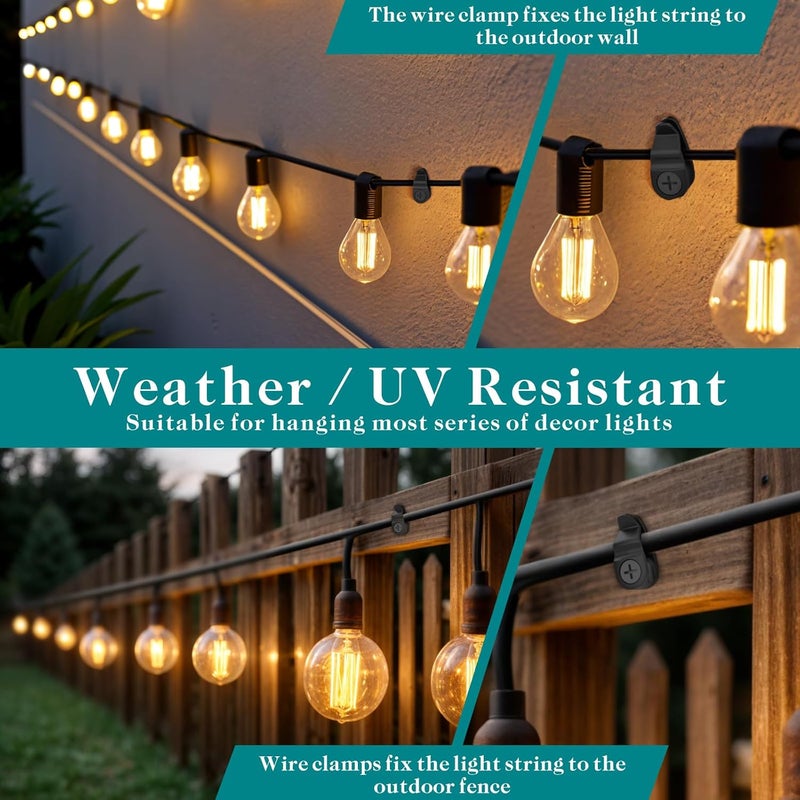 Lewufe Outdoor String Lights Clips, Weatherproof Cable Hanger Hooks for Hanging Fairy Lights, Holiday Decor - Black, 50 Pack - Image 3