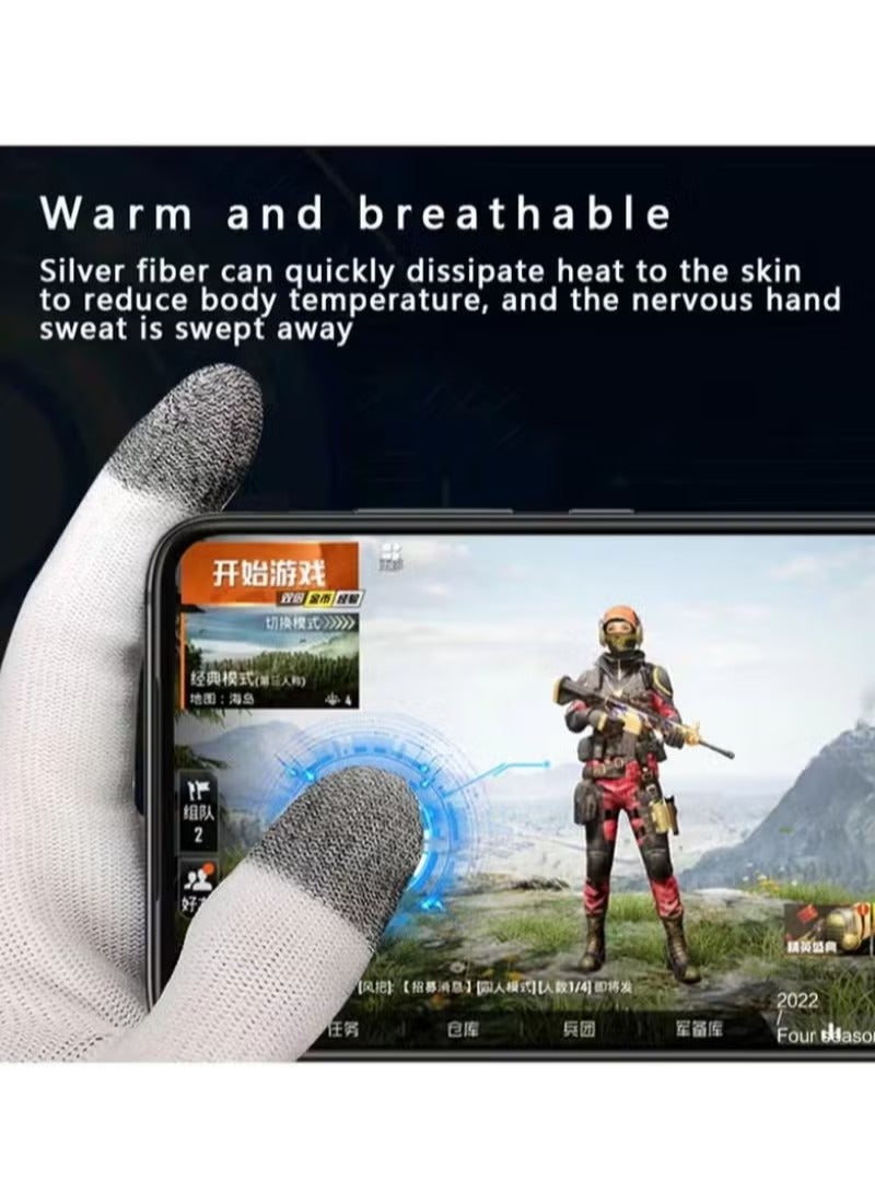 2 Pairs E-Sports Gaming Gloves, Gaming Finger Sleeves, Anti-Sweat Breathable, Thumb Sleeves for Highly Sensitive Nano-Silver Fiber Material + Nylon, for PUBG Mobile Phone Games Accessories
