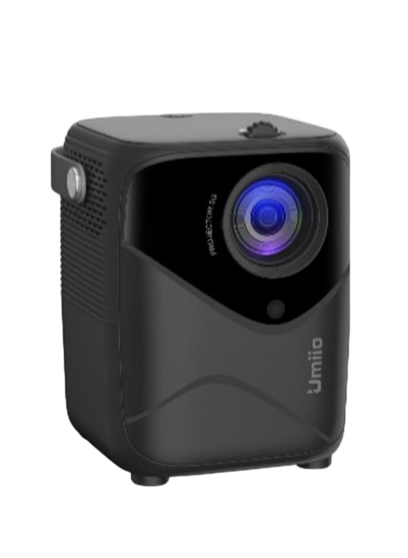 Umiio Q1 Portable Video Projector 2.4/5G WiFi Bluetooth Quadrangle Trapezoid 0.8-5M Projection Distance 1920 * 1080 Resolution Android Projector For Movie Music TV Game Casting with Tripod _Black  - Image 1